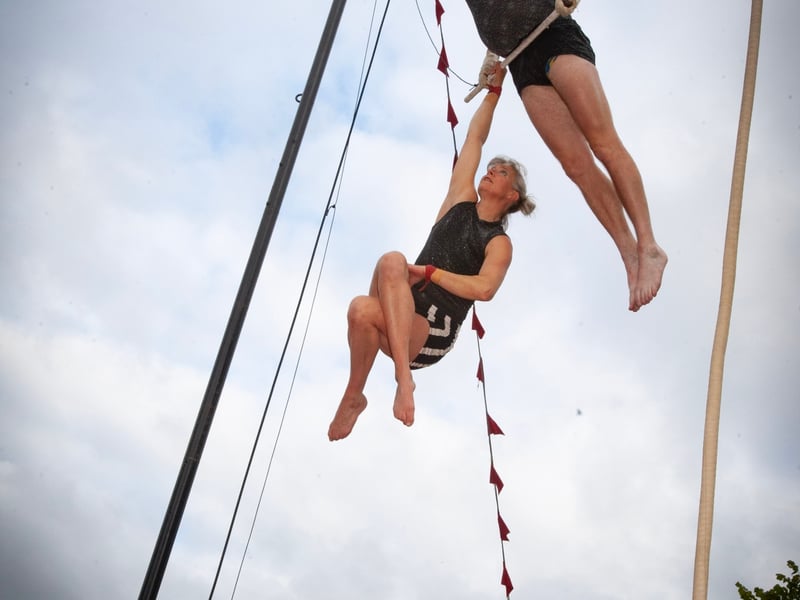 Tina from Tumble Circus performing from a height at Bull Park.
