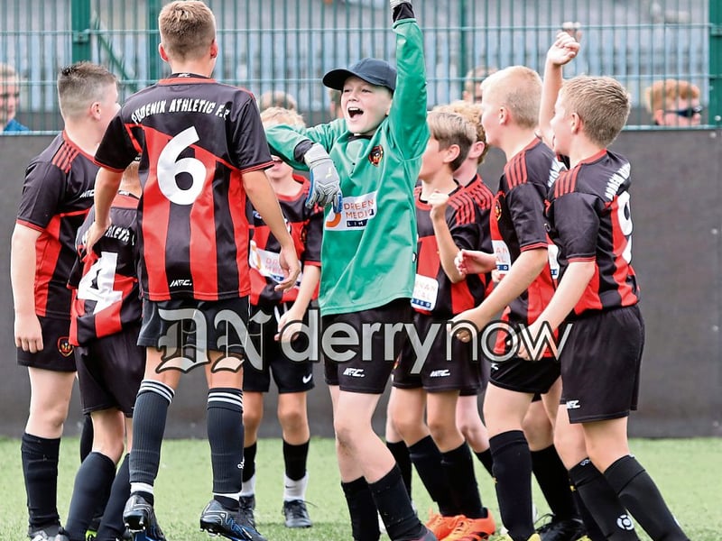 Phoenix Athletic players celebrating winning the Padraig Barton Cup final, beating Top of the Hill Celtic 3-2, held at Bay Road Soccer. (Photos - Tom Heaney, nwpresspics)