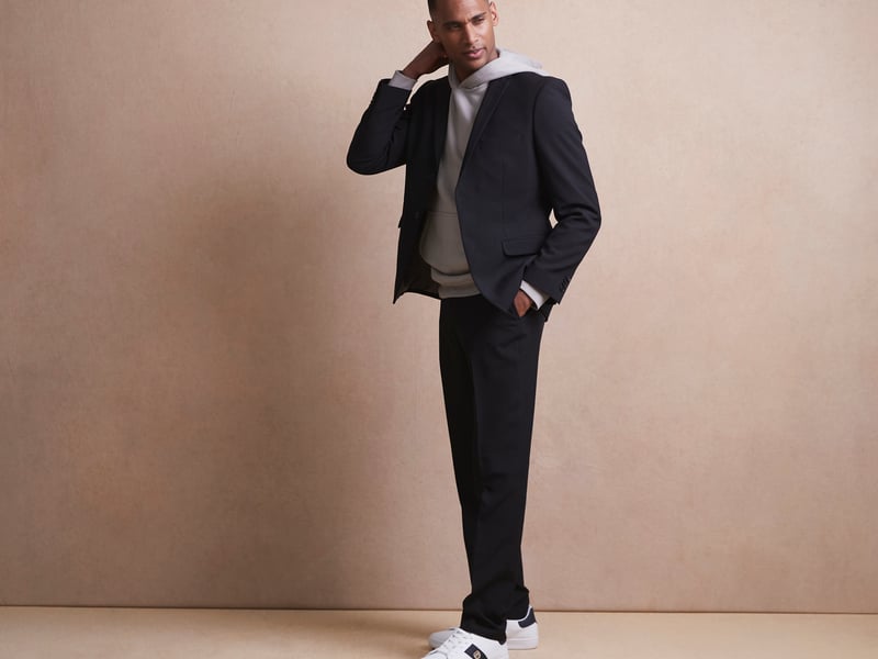 Threadbare Luxe Men’s Stone Linen Blend Blazer, £75; Luxe Men’s Navy Linen Mix Drawstring Trousers, £30