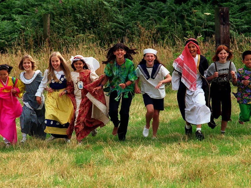 Children from The Eastmoor Centre in Adel, Leeds, prepare for a song and dance performance at  Leeds Show. They are all from different nations and are dressed in their countries traditional clothes.  Pictured are Anna Piccionlini (Italy), Miguel Vargas (The Philippines), Shia Hong (South Korea), Humam Haddadin, (Jordan), Helena Holmquist (Sweden), Maaiken Hubmann (Austria), Amy Wiles (GB), Jenna Krummingu (USA), and Karen Frederiksen (Argentina).