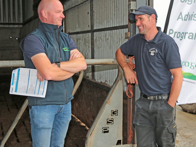 Caption: Seamus Nolan (Teagasc) and host farmer Patrick O'Neill Picture: Shelley Corcoran