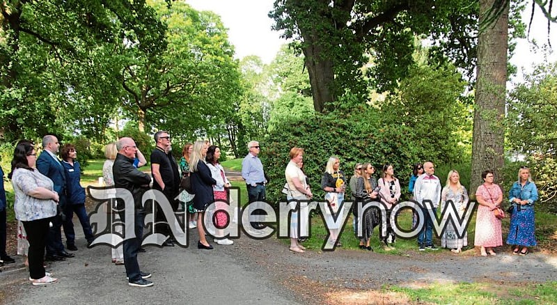 David Gilliland speaking to visitors of the Foyle Hospice Midsummer Mingle on the grounds of Brook Hall Estate.