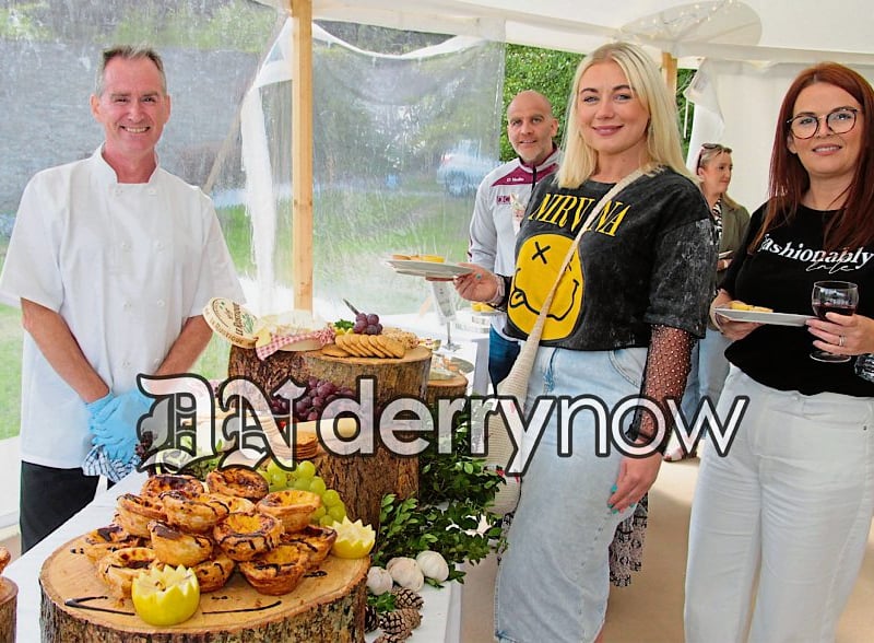 Bill Duncan, Head Chef Foyle Hospice serves canopies to Sarah-Lee Green and Fionnuala O'Reilly.
