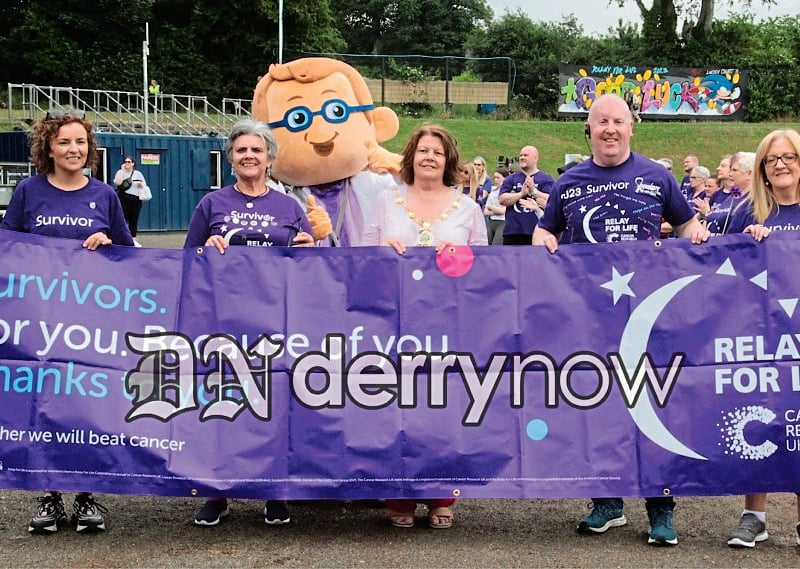 Mayor Patricia Logue leads the Survivors Parade at Legenderry Relay for Life Opening Ceremony at St. Columb's Park Running Track.