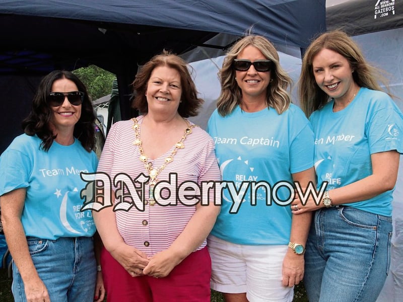Mayor Patricia Logue pictured with Clare Wilson, Karyn Cunningham and Sinead Corns at Legenderry Relay for Life, held in St. Columb's Park running track grounds. 