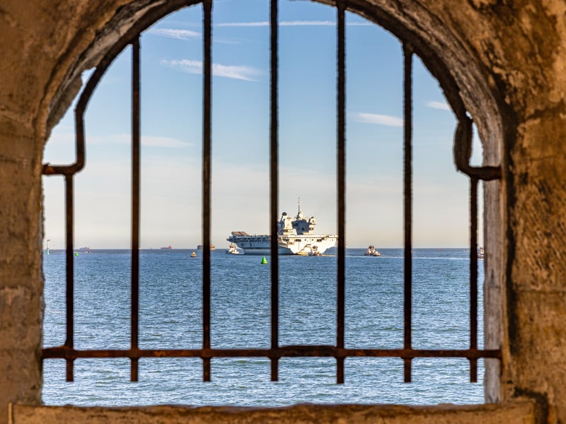 Royal Navy flagship HMS Prince of Wales leaving Portsmouth on April 24, bound for sea trials. She will soon be taking part in Operation Firecrest.