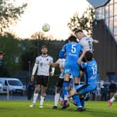 Killian Brouder heads  Galway United in front in the 43rd minute of their game with Waterford in the RSC. 