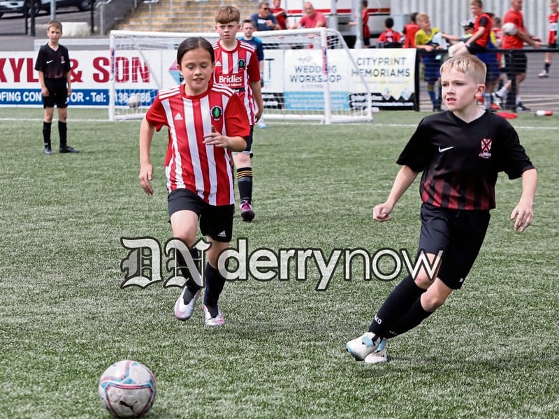 Action from the Ballymoor v. Westport game in the Aaron Doherty Memorial Cup final at the Brandywell.