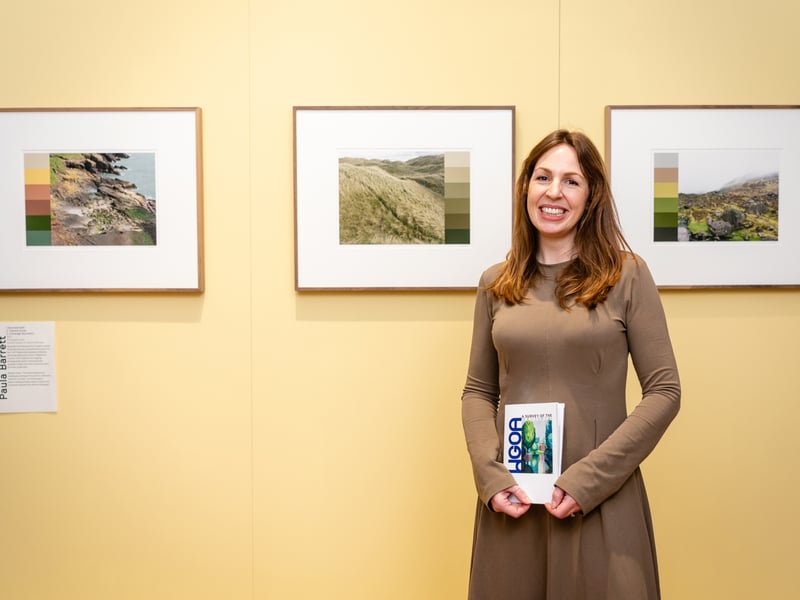 Artist Paula Barrett with her artworks commissioned by Creative Ireland 