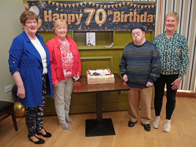 Caption: Joe Connell celebrated his 70th birthday recently at Longford rugby club and he is pictured with his birthday cake and alongside Mary Bohan, Mary McDonald and Geraldine Donlon Picture: Shelley Corcoran