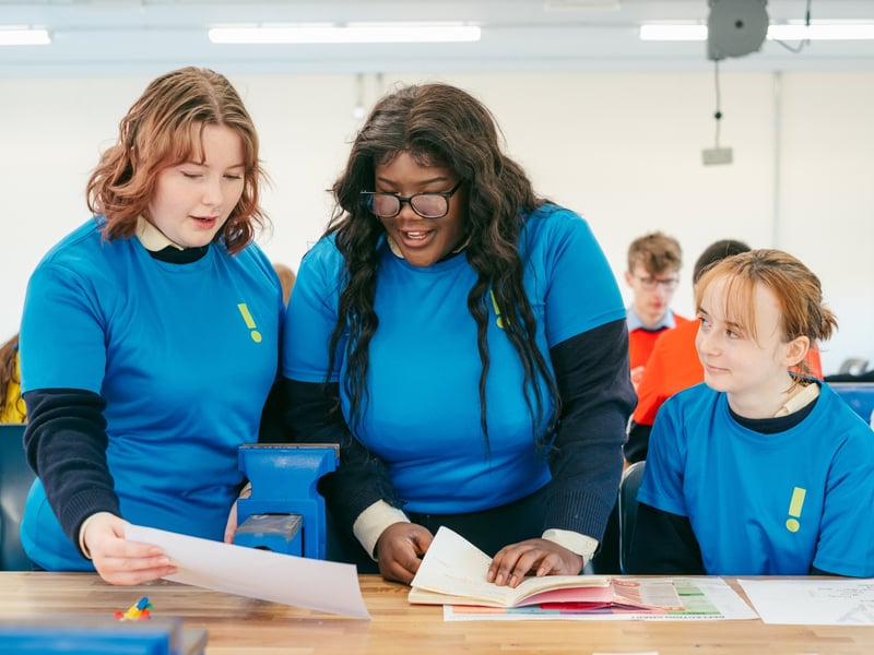 Caption: Mercy Secondary School Ballymahon students Lily Leonard, Demi Deko and Lucia Hoysted taking part in The Big Idea, an award-winning education programme which teaches one of the most in-demand skill in the world – creative thinking Picture: Joshua Mulholland