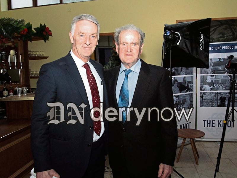 Daniel McAteer pictured with retired County Councillor Ian McGarvey, Remelton. 