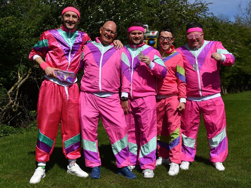 It was back to the 90s as these pink shell suits shimmered in the bright April sun.