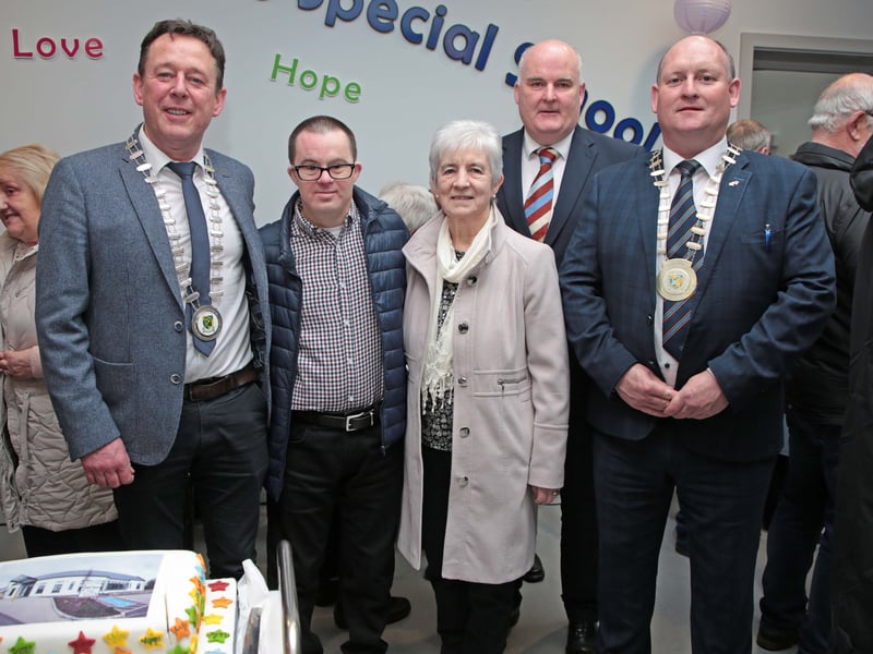 Caption: At the official opening of St Christopher’s Special School new extension last Friday morning were Longford Municipal District Cathaoirleach Gerry Hagan, Martin and Mary McGrath, Deputy Joe Flaherty and Longford County Council Cathaoirleach Turlough McGovern Picture: Shelley Corcoran