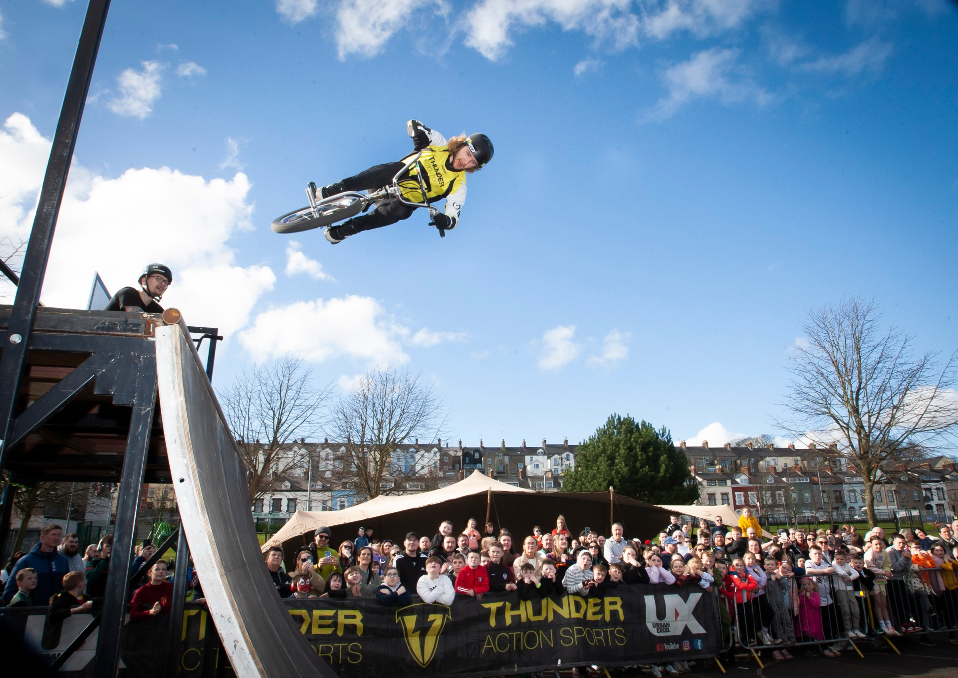 The Thunder Action Sports BMX team showing off some daredevil stunts during Saturday’s Fun Day at Bull Park.