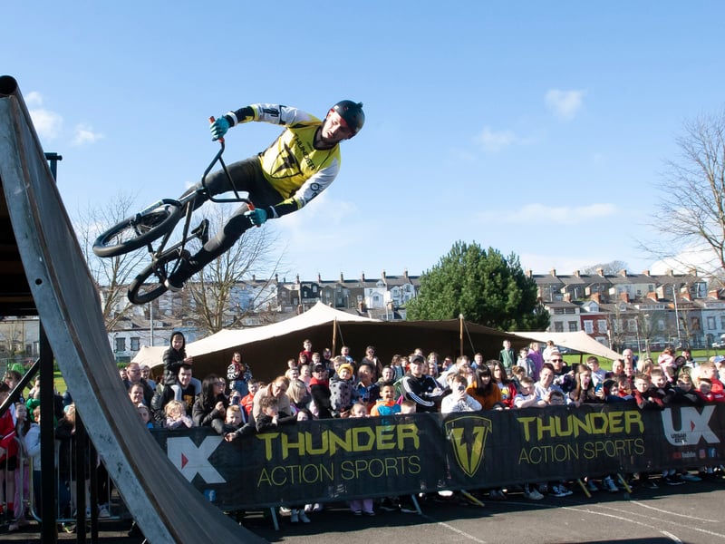 The Thunder Action Sports BMX team in action during Saturday’s Fun Day at Bull Park.