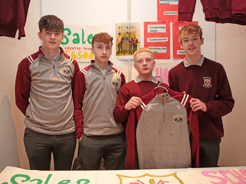 Caption: BVS School Half Zips - Luke Coughlan, Jack Gunning, Lorcan Gunning and Ryan Murphy from Ballymahon Vocational School were Runners Up in the Senior Category at the County Final of the Student Enterprise Programme on Tuesday, March 21 in the Longford Arms Hotel Picture: Shelley Corcoran