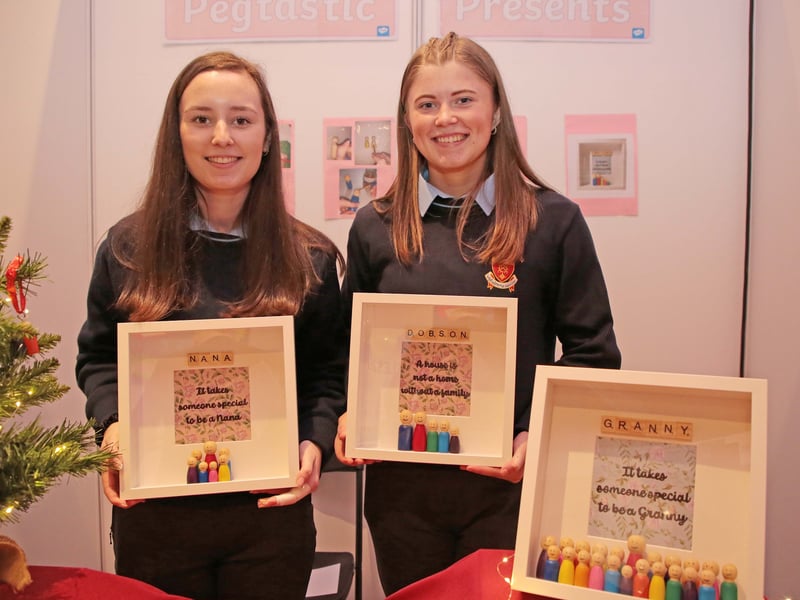 Caption: Pegtastic Presents - Lauren Dobson and Eirinn Smith from Moyne CS were the Best Interview winners at the County Final of the Student Enterprise Programme on Tuesday, March 21 in the Longford Arms Hotel Picture: Shelley Corcoran