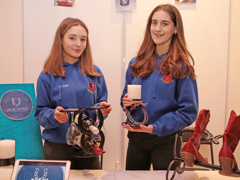 Caption: Ardscoil Phadraig, Granard students Erin Flynn and Rachel Higgins of An Cru Capaill were the Overall Senior Category Winners at the County Final of the Student Enterprise Programme on Tuesday, March 21 in the Longford Arms Hotel Picture: Shelley Corcoran