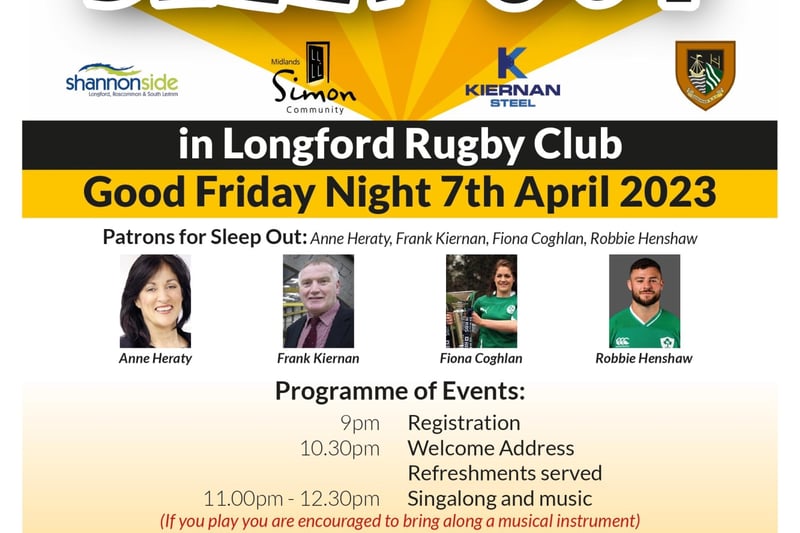 Midlands Simon Community and Longford rugby club Sleep Out fundraiser ...