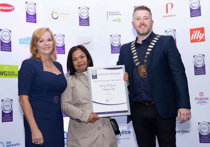 CLICK ON THE ARROWS ABOVE TO GO THROUGH THE FULL GALLERY OF PICTURES Best Restaurant Manager Sponsored by Halcyon Group: Offaly winner - Sherry Wilawan, Chanapa Thai   