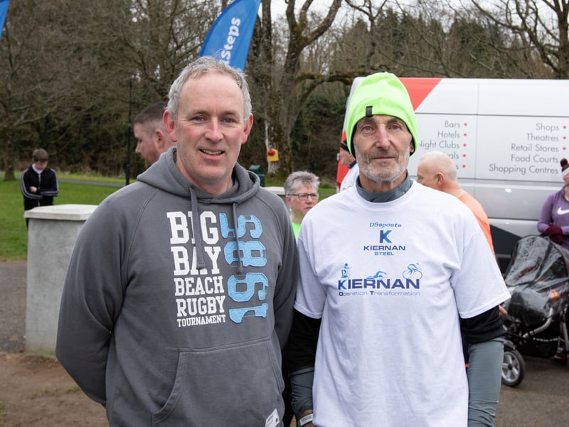 Caption: Longford parkrun played host to the Kiernan Steel Longford Operation Transformation 5k last Saturday morning, March 4 in The Mall Albert Reynolds Peace Park and pictured are Damian Brady and Tommy McCormack Picture: Michael Croghan Photography