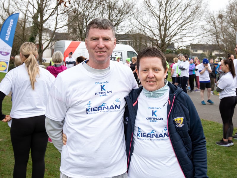 Caption: Longford parkrun played host to the Kiernan Steel Longford Operation Transformation 5k last Saturday morning, March 4 in The Mall Albert Reynolds Peace Park and pictured are Peter and Joan Gorman, representing Kiernan Steel, where Peter works and they travelled all the way from Laois Picture: Michael Croghan Photography