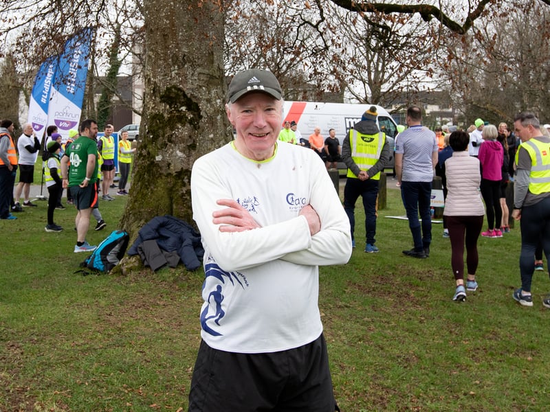 Caption: Longford parkrun played host to the Kiernan Steel Longford Operation Transformation 5k last Saturday morning, March 4 in The Mall Albert Reynolds Peace Park and pictured is Father Ciaran McGovern, who is 60 years running and he enjoys the social aspect of Longford parkrun Picture: Michael Croghan Photography