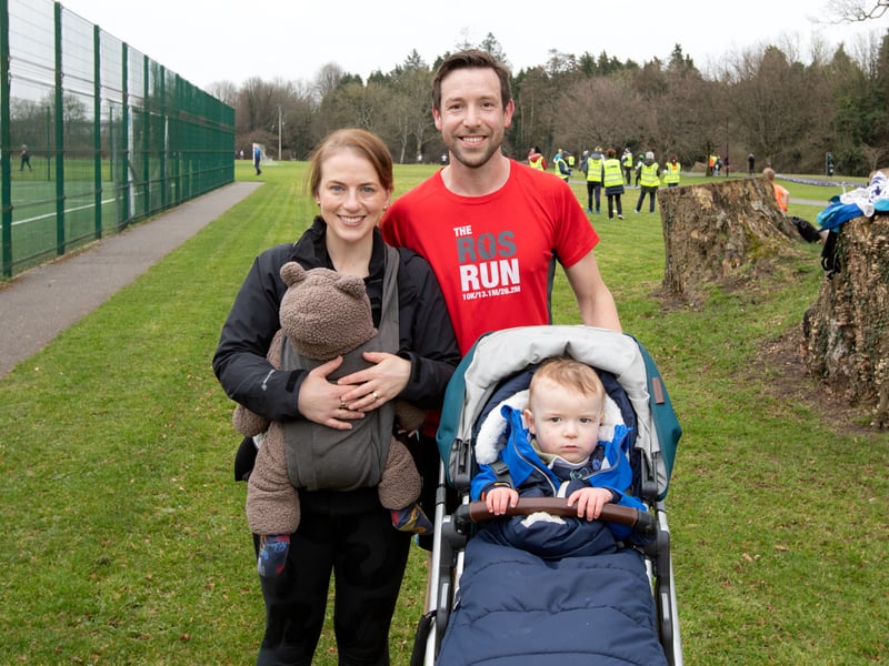 Caption: Longford parkrun played host to the Kiernan Steel Longford Operation Transformation 5k last Saturday morning, March 4 in The Mall Albert Reynolds Peace Park and pictured are Cliona McHugh, Ross Gannon, Conn Gannon and the shy teddy child, Art Gannon Picture: Michael Croghan Photography