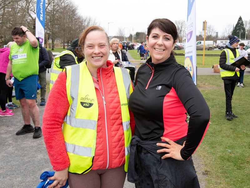 Caption: Longford parkrun played host to the Kiernan Steel Longford Operation Transformation 5k last Saturday morning, March 4 in The Mall Albert Reynolds Peace Park and pictured are Regina Reynolds and Maree Galvin Picture: Michael Croghan Photography