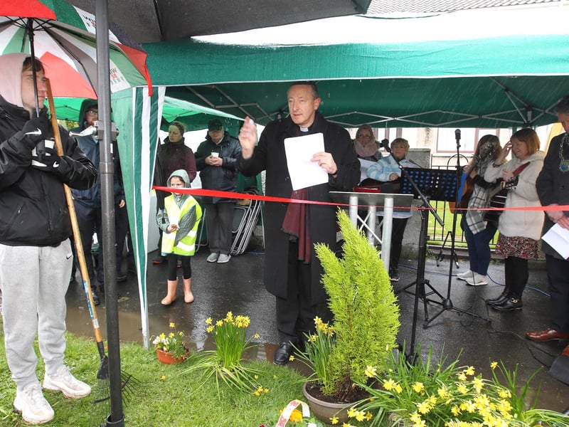 Bishop Alphonsus Cullinan, Bishop of Waterford & Lismore doing the blessing of the St.Paul's Jubilee Community Memorial Garden on Saturday morning last.