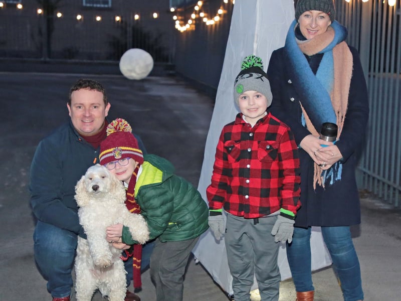 Caption:  Mick, Cathal and Una O'Rourke, Cian McDonagh at the Longford Lights Festival, Ireland’s largest community-based lantern festival, in Connolly Barracks last weekend