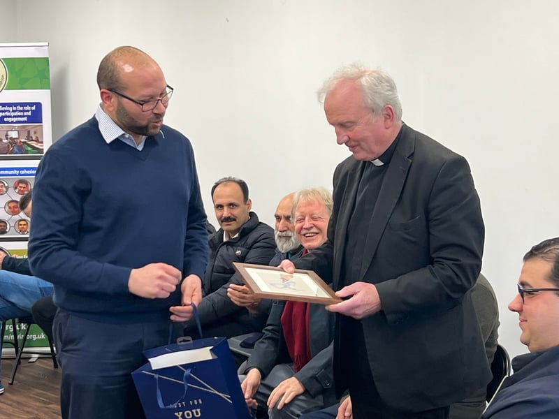 Reverend David Latimer and Bishop Donal McKeown with Dr Sameh Hassan at the North West Islamic Centre.