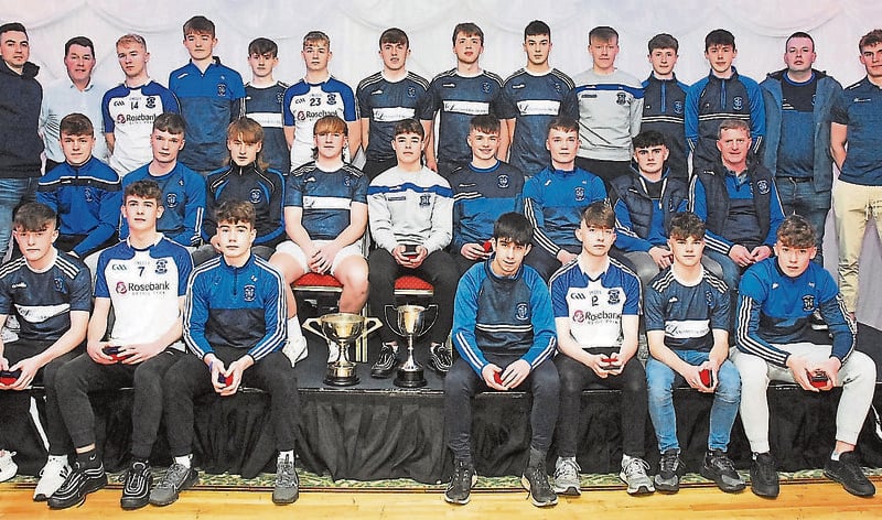 Under 17 boys county champions 2022 were presented with their medals by Adam Reynolds at a function in The Landmark Hotel last Sunday. The players are pictured with their coaches Nicholas McWeeney, Thomas Crowe, Fergal Reynolds and William Guckian.