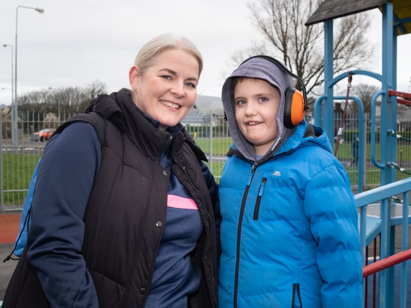 Hazel Robinson from Kilsheelan pictured with Dylan O'Sullivan from Youghal at the accessibility swing in Walton Park