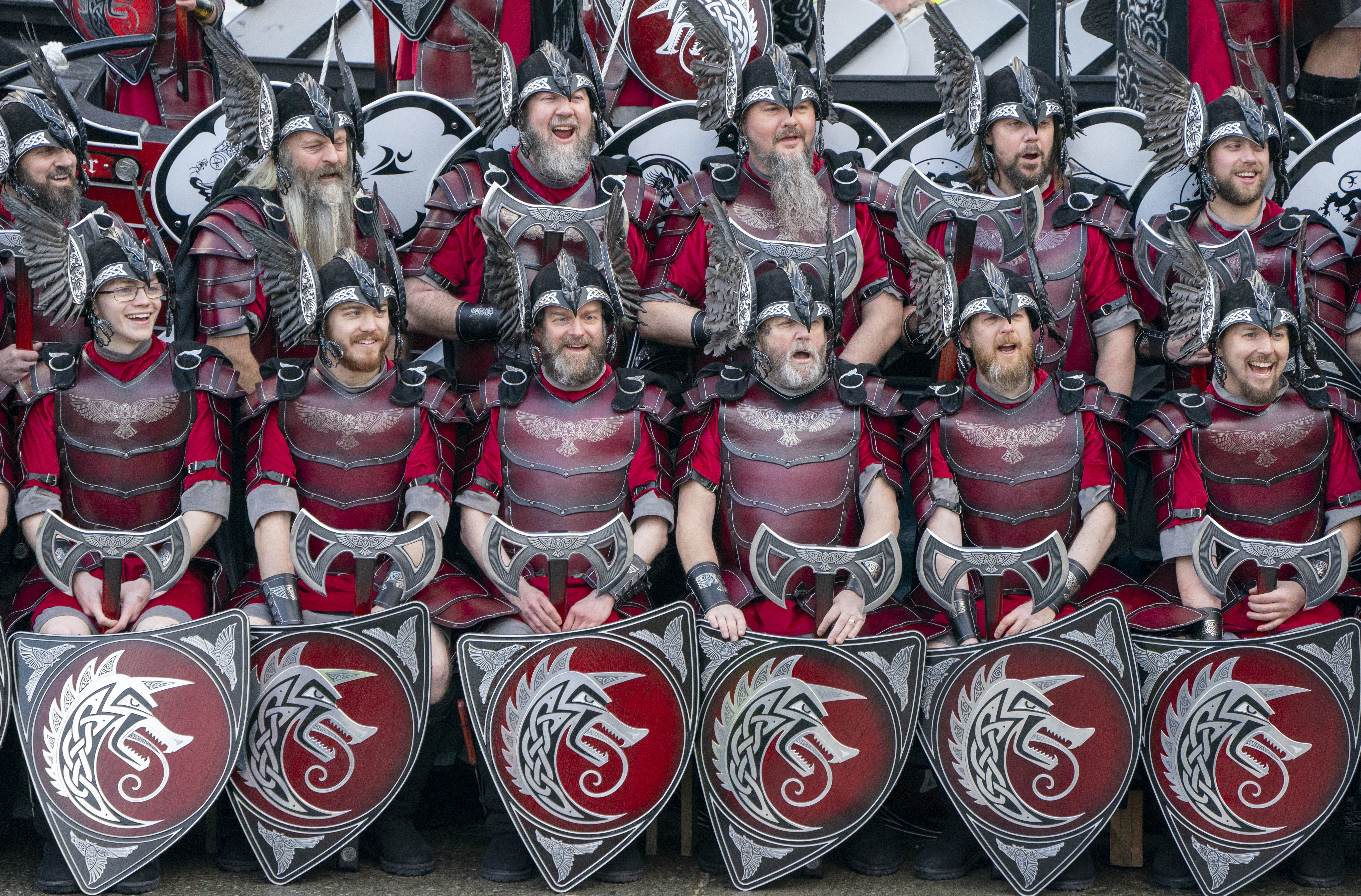 The march is led by the Guizer Jarl, or Viking chief, who leads his Jarl squad on the march and culminates in the evening with a torch-lit procession and a replica longboat being set alight.