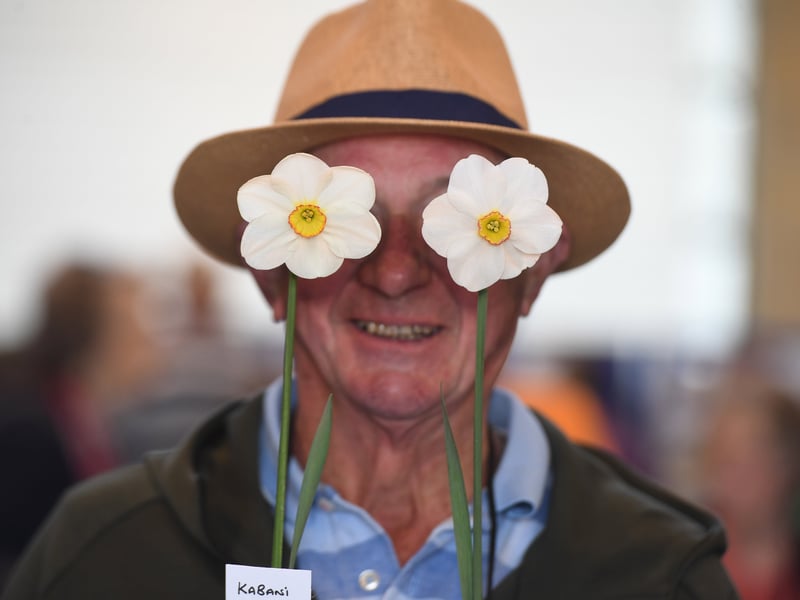 Ron Sutcliffe with a couple of daffodils.