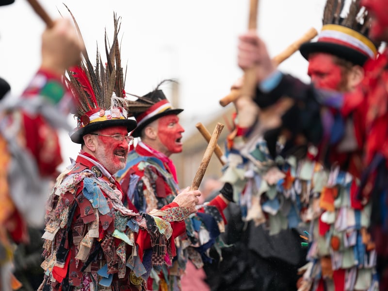Sticks moved up and down and game faces were activated as The Red Leicester Morris Men entertained locals.