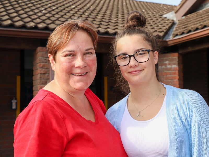 Orlaith Coiley from Rathdowney collected her Leaving Cert results with her mother Janet at Coláiste Mhuire Johnstown on Friday morning. Orlaith wants to study chemical engineering at UL to work in the pharmaceutical industry. Photo Christine Tobin