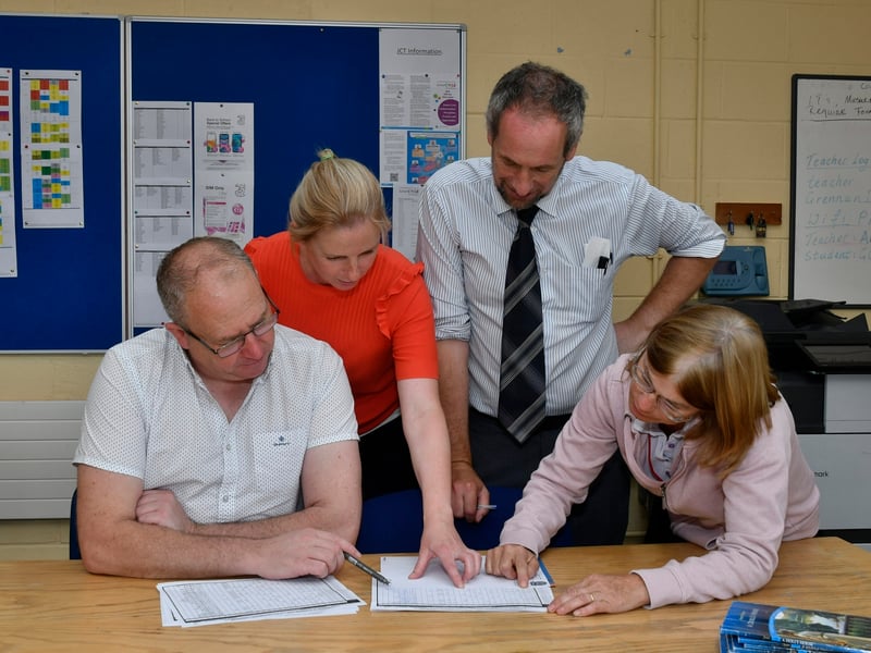 Studying the Leaving Certificate Results in Grennan College, Thomastown, were staff members: Derek Dooley, Nicola Murphy, Seán Óg O Suilleabháin, Principal, and Miriam O'Donnell, Vice Principal.PICTURE: HARRY REID
