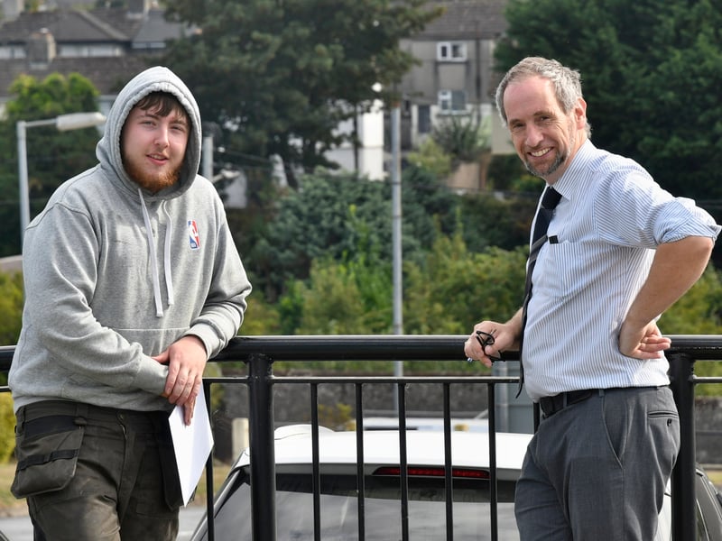 "Where to now"? Leaving Cert Student Darren Fennelly chatting with Grennan College Principal Seán Óg O Suilleabháin.PICTURE: HARRY REID