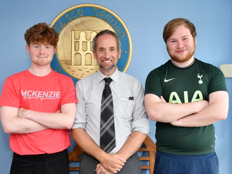 In Thomastown, Grennan College Principal, Seán Óg O'Suilleabháin, with Leaving Certificate Students Seán Wemyss and Seán McGlone.PICTURE: HARRY REID