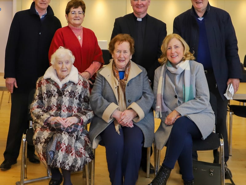 Parishioners pictured with Fr Niall Coll - Frank O'Donnell, Marion McCartney, Frank and Collette Shovlin, Margaret Martin and her daughter Anne Boyle.