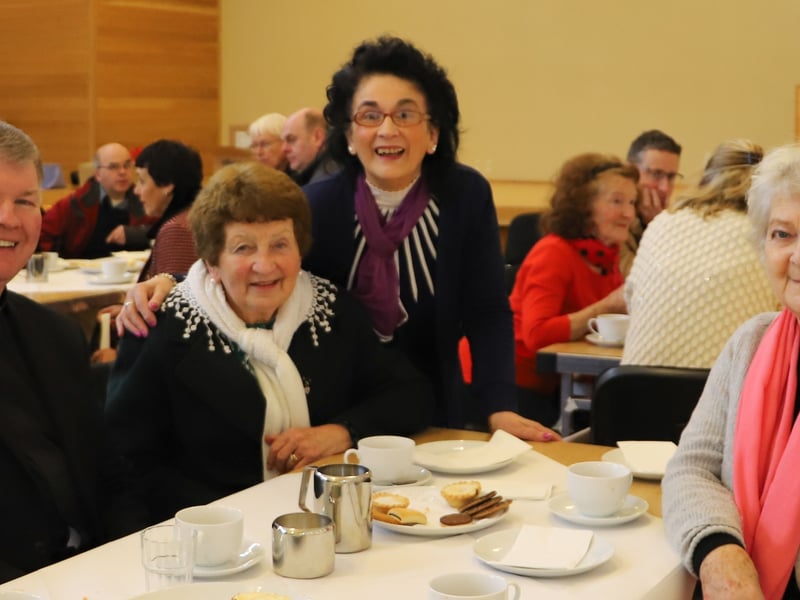Enjoying the refreshments with Fr Niall are Mary Stewart, Mary Simms and Helen McGroary.