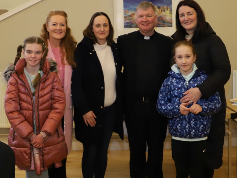Fr Niall Coll pictured with parishioners - Joan and Louise Thomas, Emer Coughlan, Emer and Grace Leape.