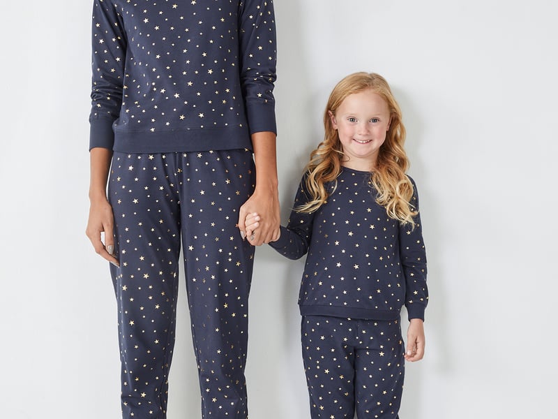 Cyberjammies Riley Women’s Brushed Check Pyjama Top, £26, and Pants, £26; Riley Girls’ or Boys’ Navy Brushed Check Pyjama Set, £25 each; Riley Men’s Brushed Check Pyjama Set, £52