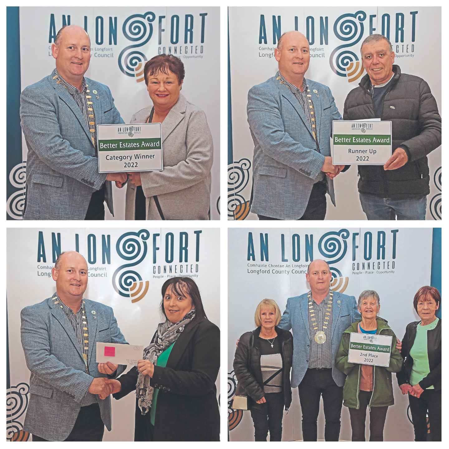 Mill Race Park in Drumlish were named the overall winners of the Longford County Council Better Estate Awards 2022, at the awards ceremony which took place on Monday, 24 October 24 at Áras an Chontae. The Better Estate Awards are a Longford County Council initiative to honour groups and individuals that have worked hard to help maintain the appearance of their estates. Categories include awards for large, medium and small estates, with additional prizes that acknowledge new groups and notable mentions. The overall winner at this year’s awards was Mill Race Park in Drumlish. Slí Na Móna in Ballymahon was recognised as the most improved estate for 2022. Alderfield in Longford Town scooped the prize for best newcomer. Winners in the large, medium and small estate categories were: Large Estate Category Winners First place: Mill Race Park in Drumlish Second place: Devine Crescent in Edgeworthstown Third place: Springlawn in Longford Town Medium Estate Category Winners First place: Church View in Drumlish Second place: Knock Manor in Lanesboro Third place: Churchview in Lanesboro Small Estate Category Winners: First place: River Crescent in Ballinalee Second place: Slí na Móna in Ballymahon Third place: Parkside in Ballymahon Longford County Council Cathaoirleach Cllr Turlough McGovern thanked all the winners for their hard work. “It is great to see so many worthy winners and people, who are a credit to their communities, recognised at these awards. Congratulations to all, keep up the good work!” Longford County Council Chief Executive Paddy Mahon spoke on the importance of the awards. “The Council proudly supports these awards which celebrate the great success of community initiative and working together to improve and maintain our locality.” Longford Leader photographer Shelley Corcoran was present to capture some pictures of the occasion and don't forget to tag and share with your friends!