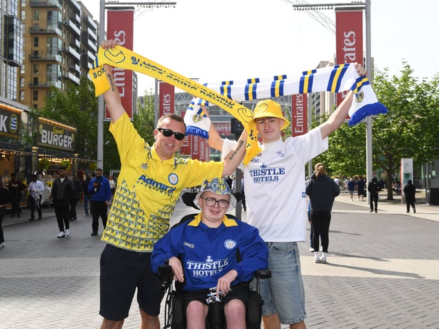 Leeds fans Matt Brown, Jack Brown and Oakley Henson