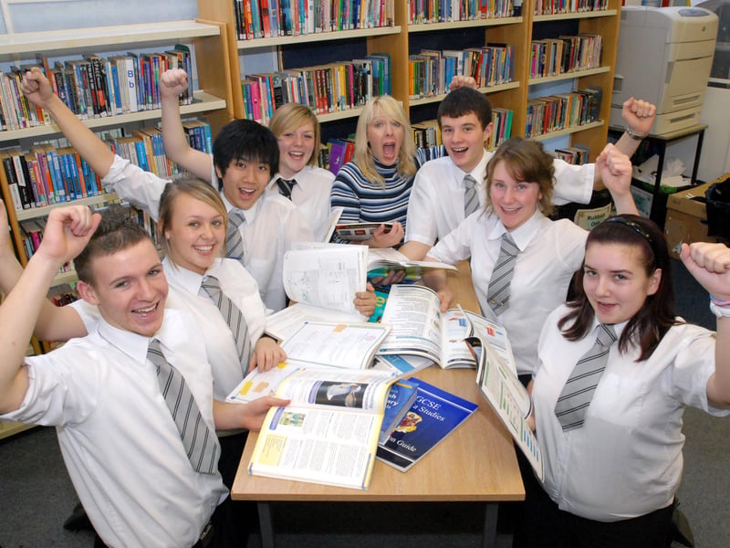 Whitburn CofE Academy came out top for the numbers of pupils leaving with 5 As, and these pupils celebrated the achievement in January 2008.