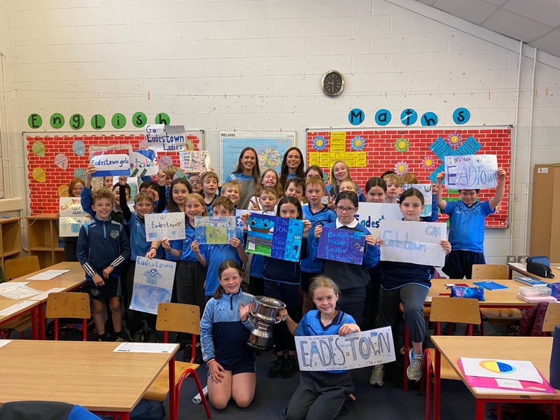 "We congratulate and are proud to welcome our past pupils Grace Clifford and Rose Mernagh to the school today with the Cup. The girls and their teammates are fantastic role models for the children in the school and we are delighted that they took time out to visit us today.